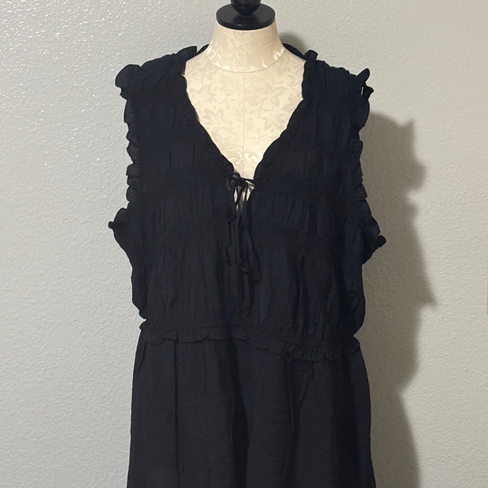 Black Ruffle Smocked Bodice Top